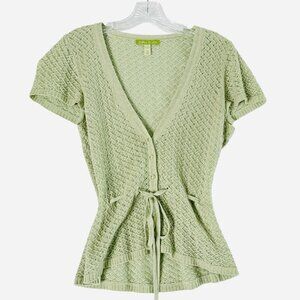 Sigrid Olsen Shimmer Green Silk Blend Open Knit Cardigan Sweater Size Petite M